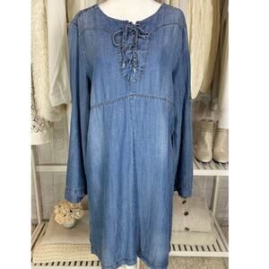 Velvet Heart Women's Size M Chambray Lace Up Roll Tab Sleeve Dress #0239